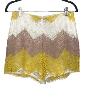 Geometric Lace Chevron Shorts – Yellow, White & Taupe